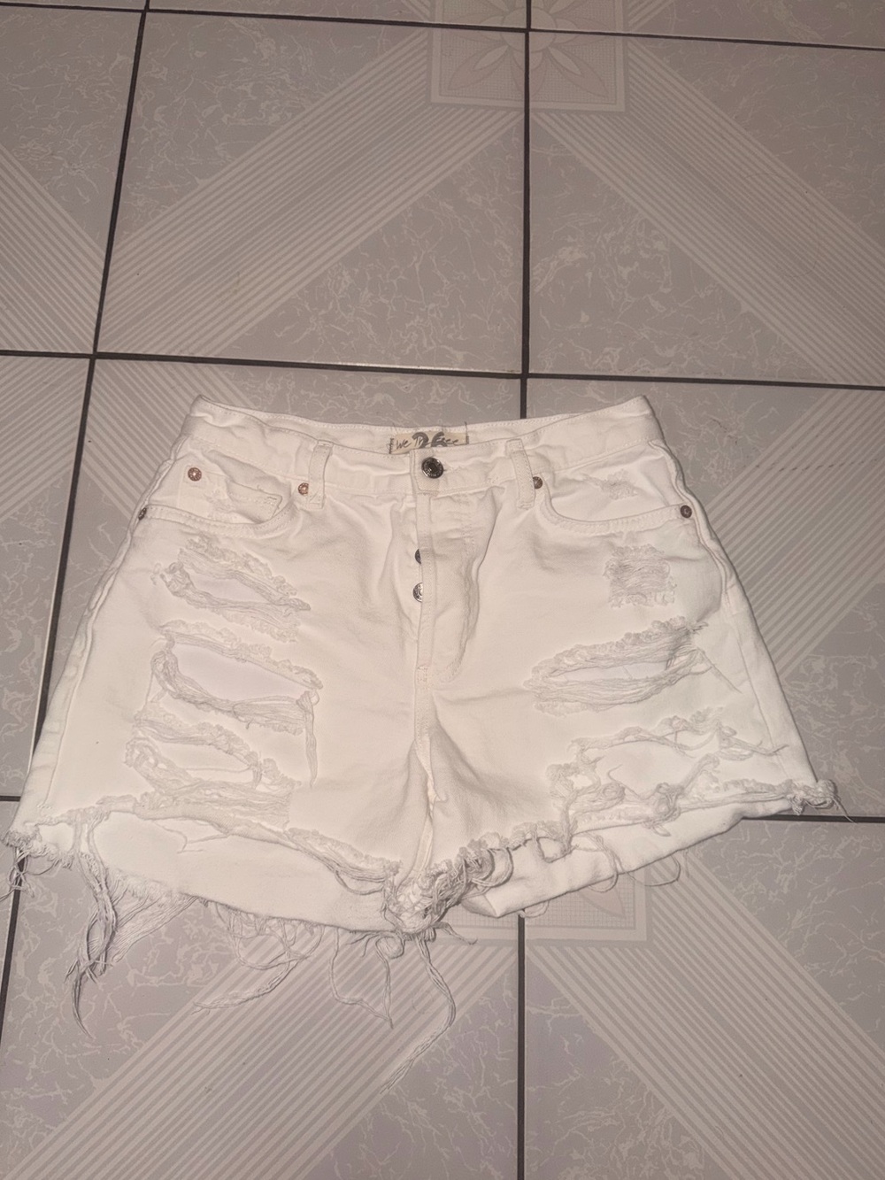 We The Free White High-Rise Distressed Denim Shorts
